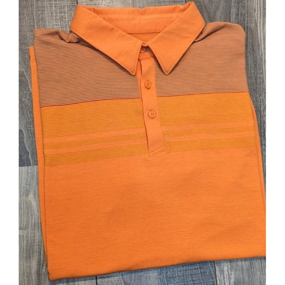 Mountain Hardware Mens XL Shirt Polo‎ Orange Striped Short Sleeve Outdoor - Picture 2 of 11